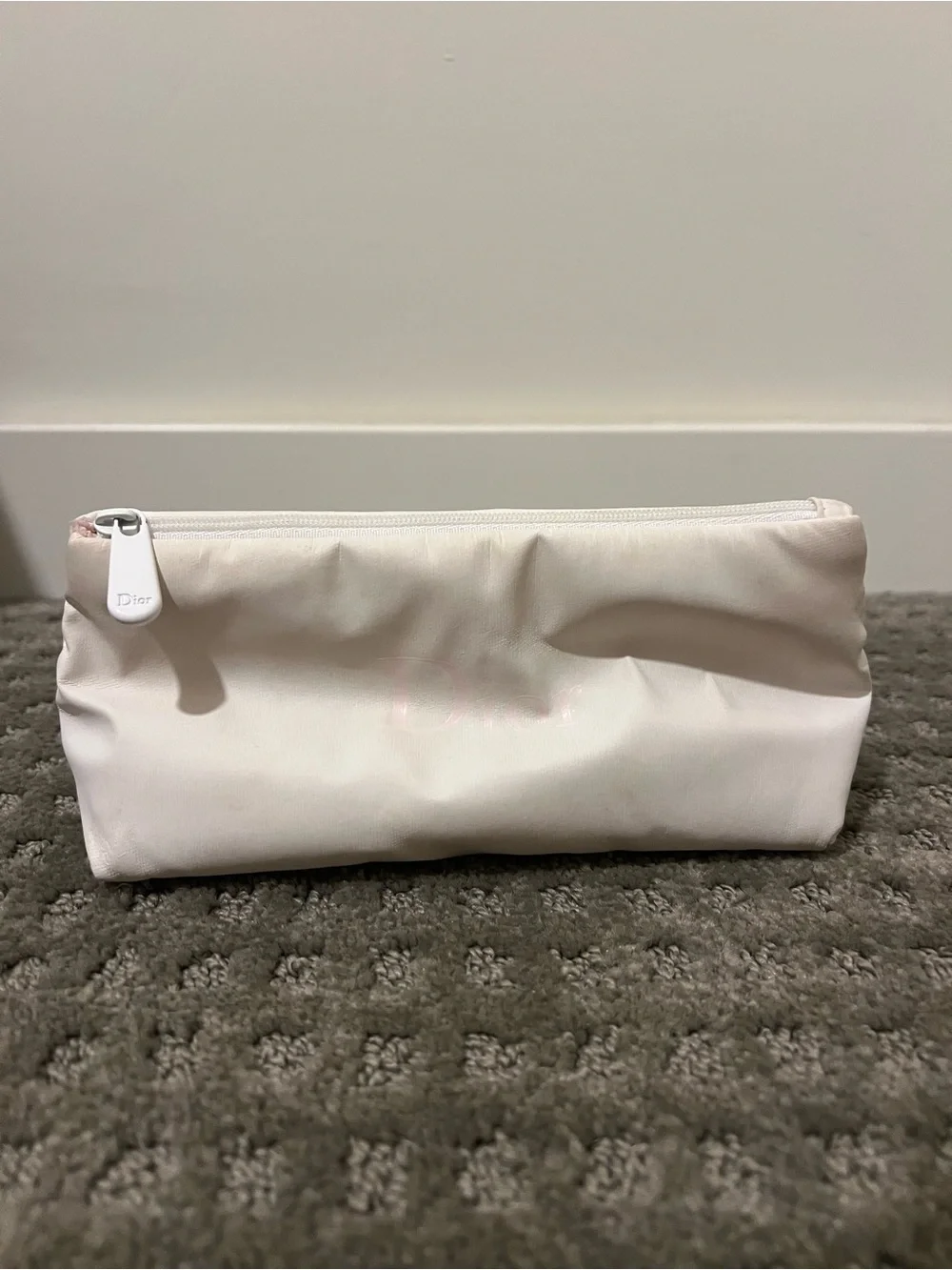 Dior Cream White Logo Zip Pouch